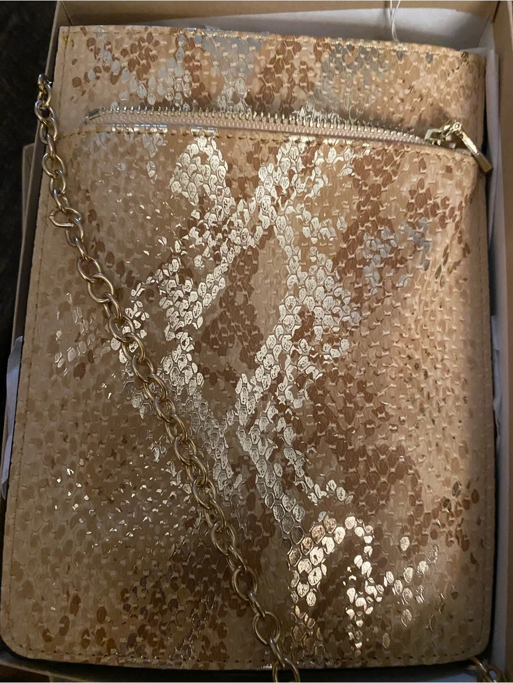 Tres Jolie Accessories Gold Sequin Crossbody with Chain Strap